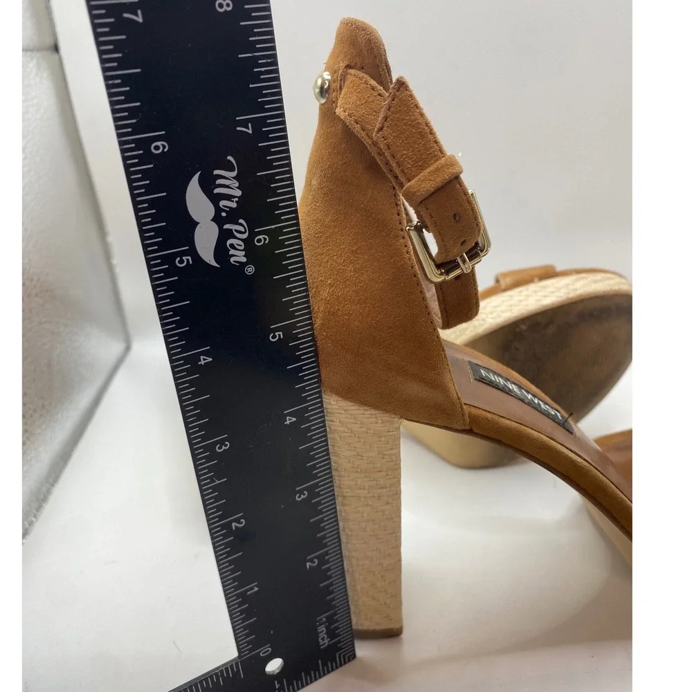 Nine West Womens Tan Suede Raffia Block Heel Platform Sandals Size‎ 8M Brown